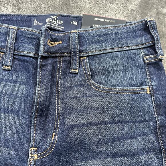 Hollister Jeans Women’s 2L/26w Blue Hi-Rise Super Skinny Distressed Soft Stretch - Picture 3 of 13
